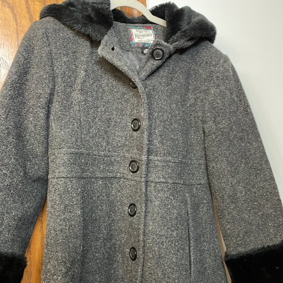 ROTHSCHILD UEC Girls Size 8 Gray Coat with Black Trim Hood Button Dressy Formal - Picture 5 of 11